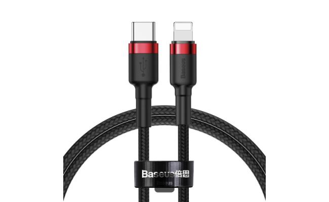 Baseus Cafule Series Type-C to Lightning Cable - 20W PD Fast Charge & 480Mbps High-Speed Data Transfer, Nylon Braided, 1M - Black